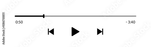 Podcast audio player bar template with button play or pause and timelime. Audio player for songs, podcast playlist vector