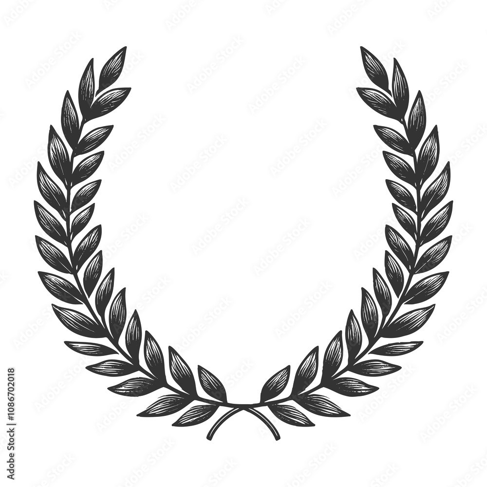 laurel wreath, symbolizing victory and honor, depicted in a detailed engraving style sketch engraving generative ai raster illustration. Scratch board imitation. Black and white image. laurel wreath, symbolizing victory and honor, depicted in a detailed engraving style sketch engraving generative ai raster illustration. Scratch board imitation. Black and white image.