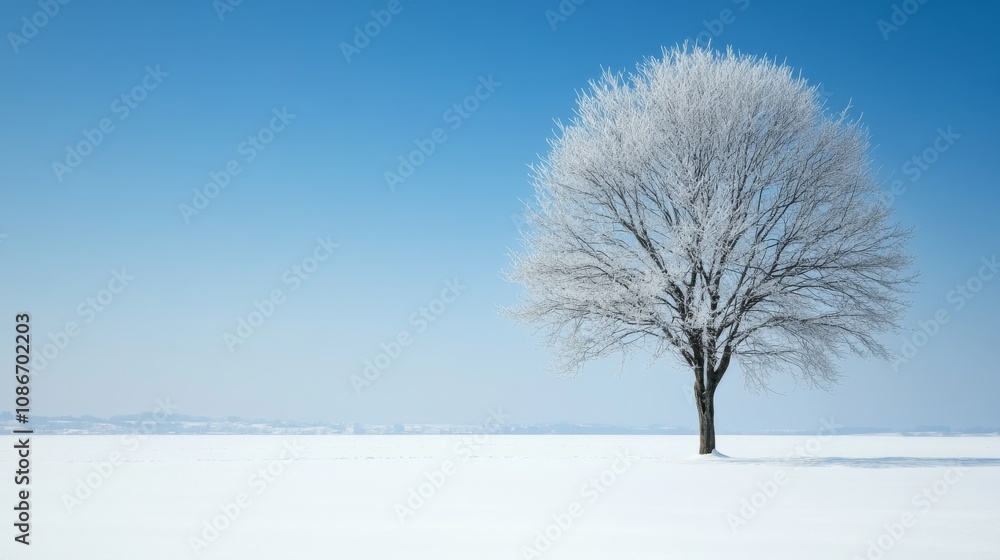 A solitary tree stands in a snowy landscape under a clear blue sky, evoking tranquility and the beauty of winter. A solitary tree stands in a snowy landscape under a clear blue sky, evoking tranquility and the beauty of winter.