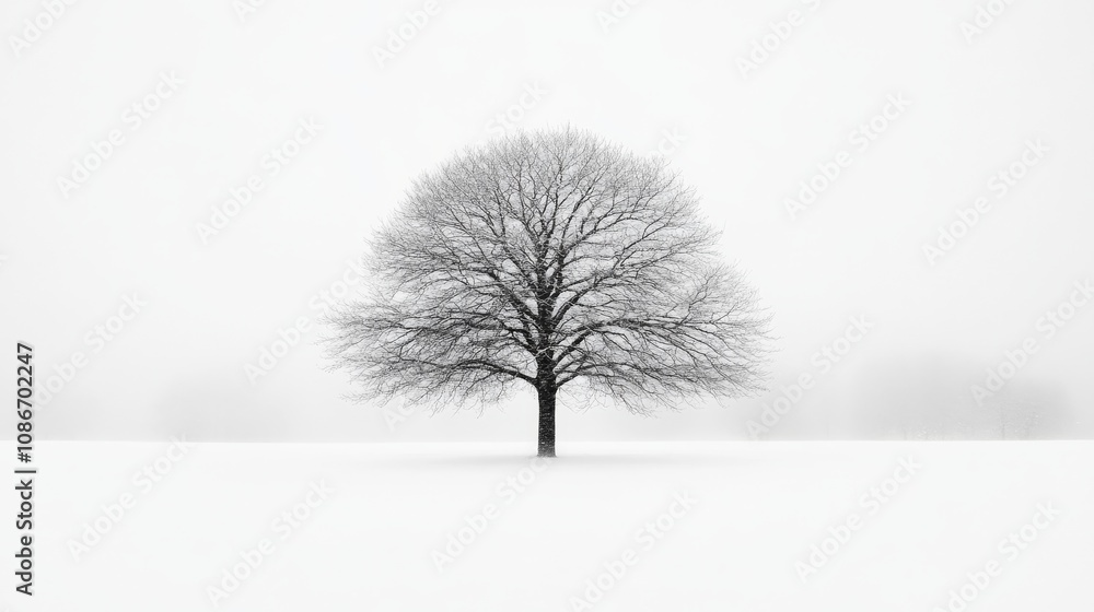 A solitary tree stands in a snowy landscape, surrounded by a blanket of white, creating a serene and minimalistic winter scene. A solitary tree stands in a snowy landscape, surrounded by a blanket of white, creating a serene and minimalistic winter scene.