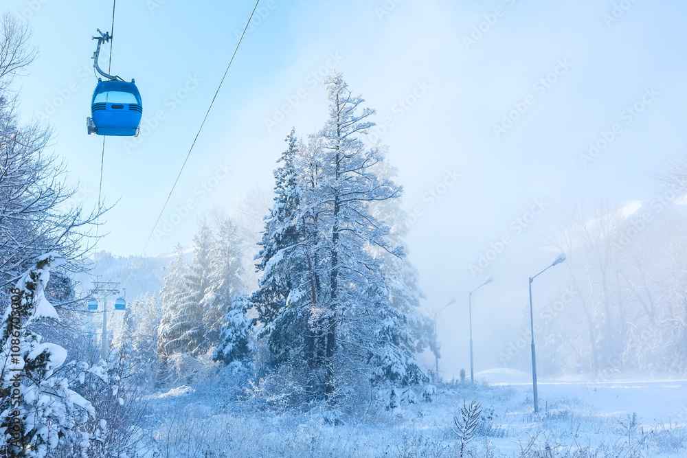 Ski resort Bansko, Bulgaria, cable car and slope Ski resort Bansko, Bulgaria, cable car and slope