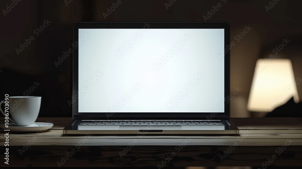 Fototapeta premium Minimalist Workspace with Empty Laptop Screen