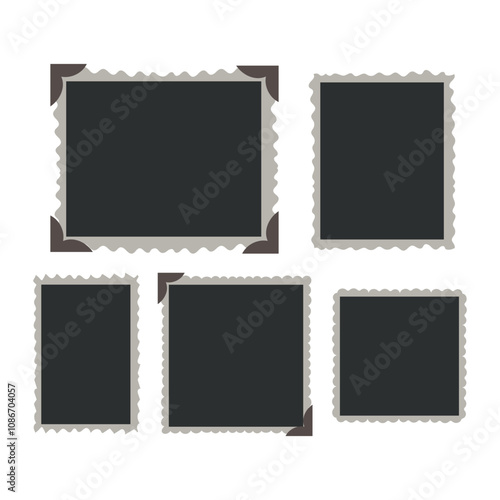 Blank photo card frame, film set. Retro vintage photography. Template or mockup for design. Vintage Photographs
