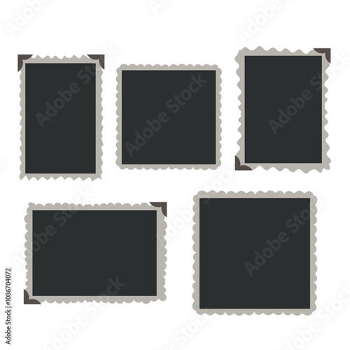 Blank photo card frame, film set. Retro vintage photography. Template or mockup for design. Vintage Photographs