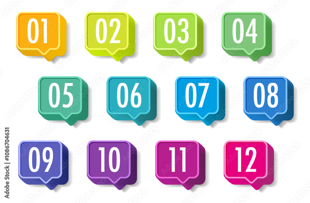 Bullet points numbers from 1 to 12 list markers colorful trendy typography Bullet points numbers from 1 to 12 list markers colorful trendy typography