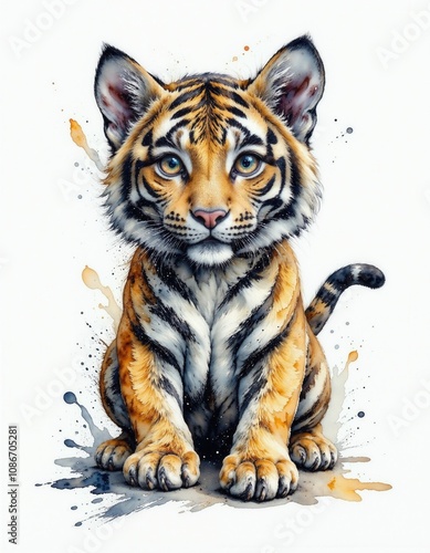 Vibrant watercolor young tiger art for wildlife conservation awareness and animal lovers