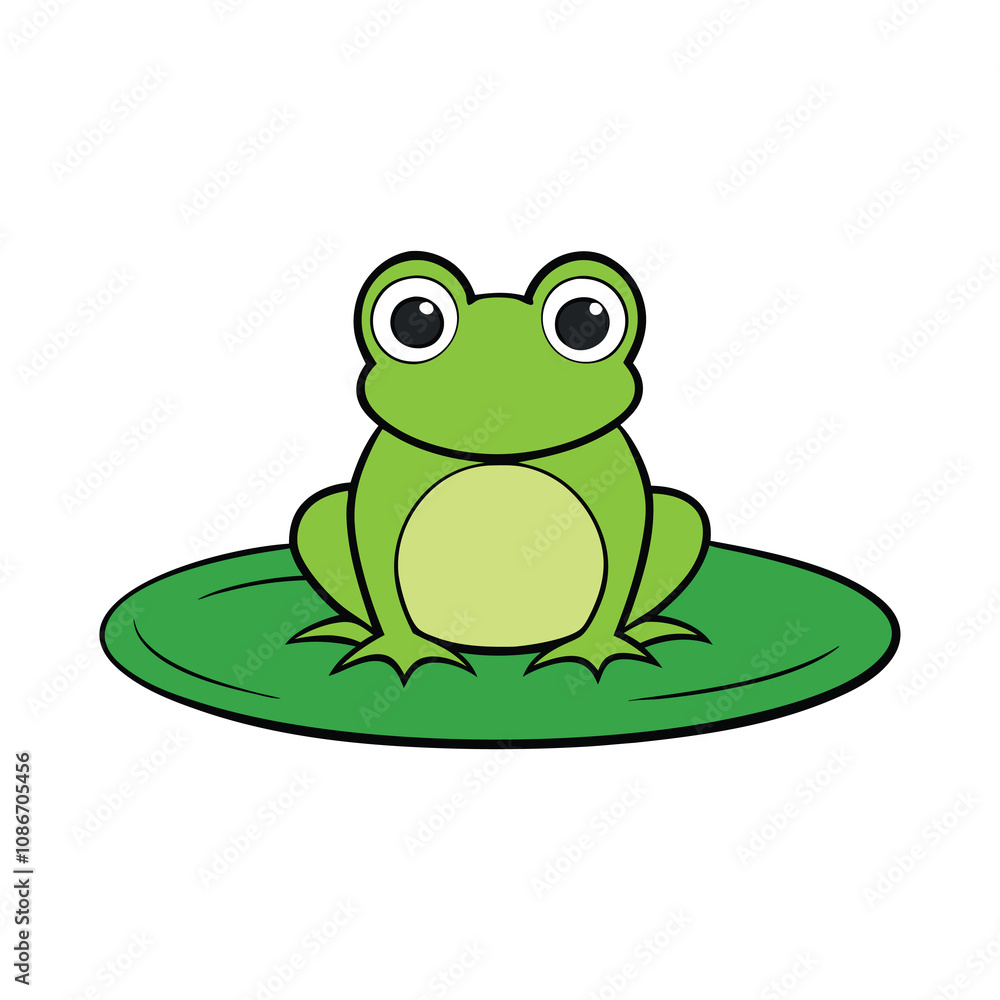 A frog sitting on a lily pad in a pond. A frog sitting on a lily pad in a pond.