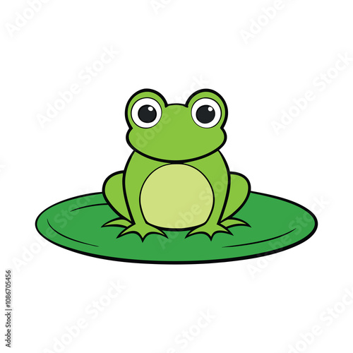 A frog sitting on a lily pad in a pond.