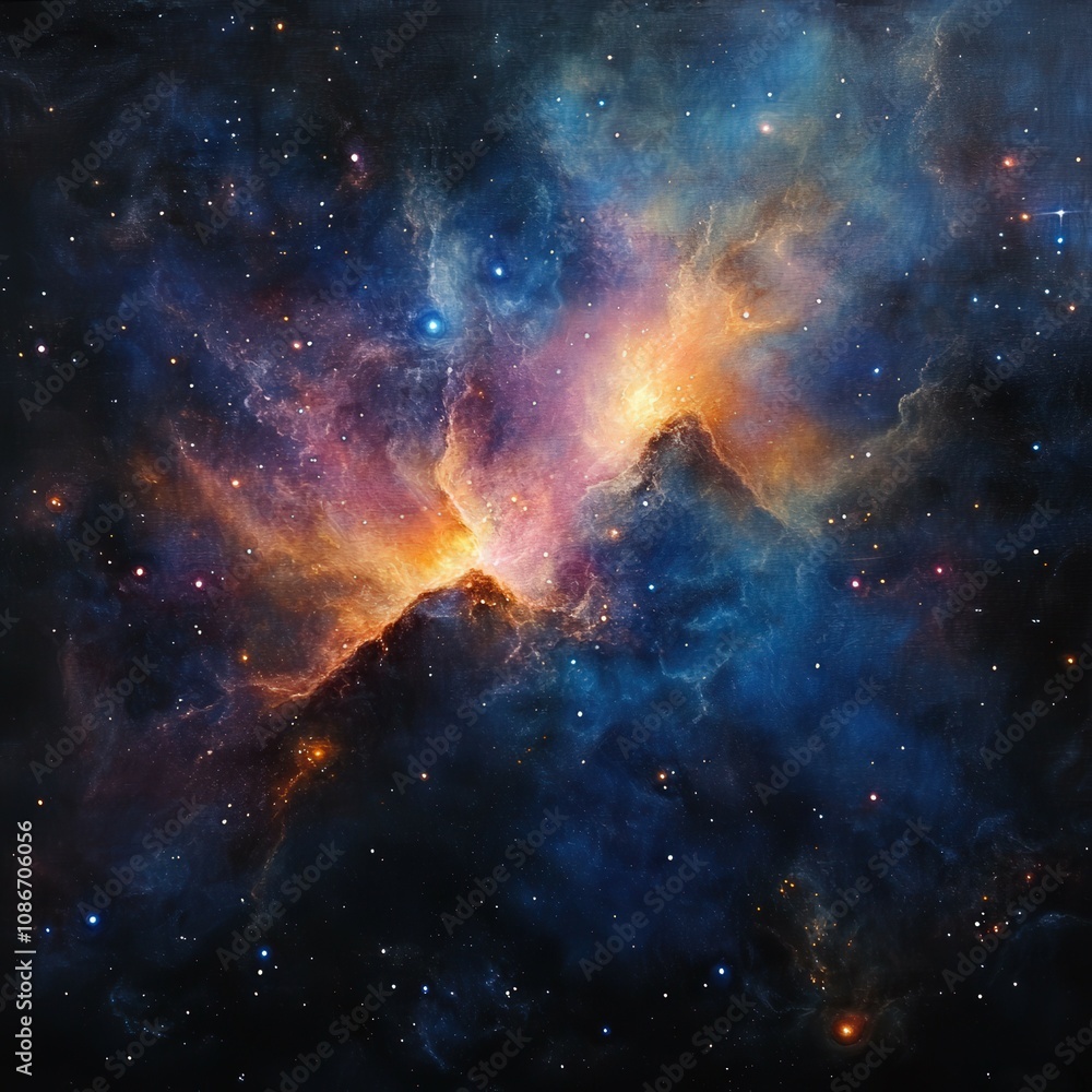 Naklejka premium A stunning cosmic vista showcasing vibrant colors and swirling nebulae in the depths of outer space.