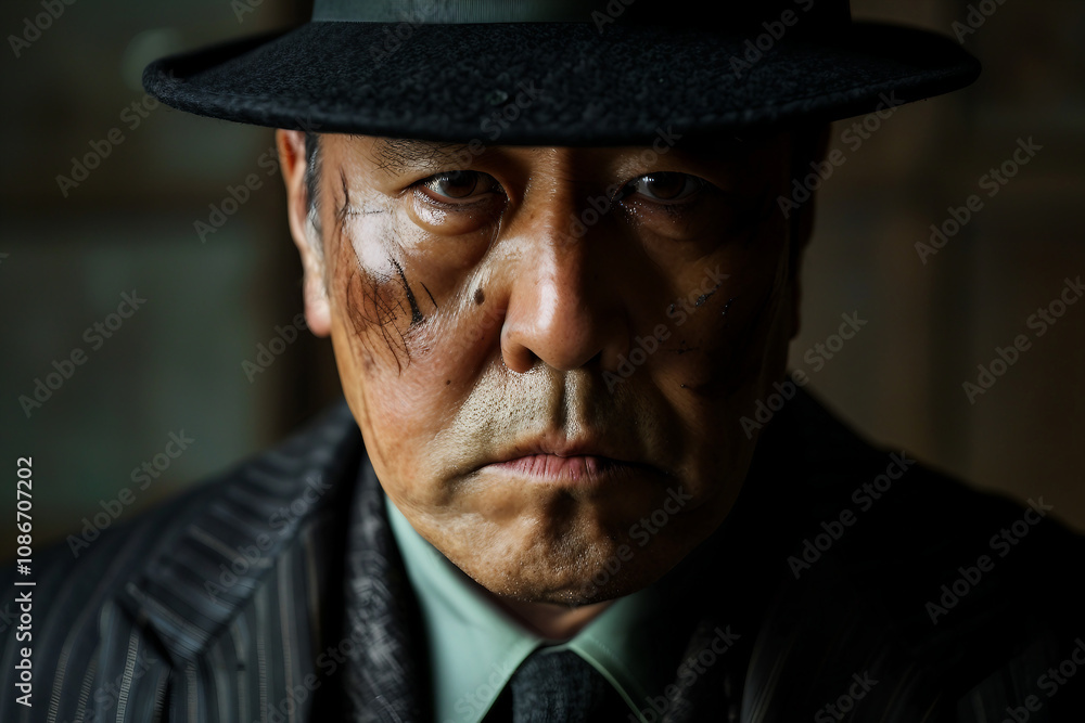 Generative AI Portrait of Man in Retro Detective Style, Noir Film Character Look Generative AI Portrait of Man in Retro Detective Style, Noir Film Character Look