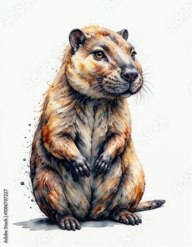 Adorable groundhog illustration with detailed fur and expressive features photo