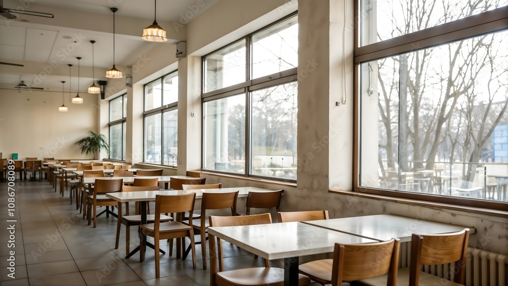 Fototapeta premium Bright and Modern Empty Cafeteria