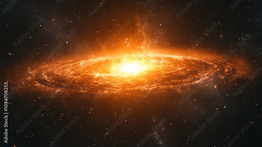 A vivid, glowing galaxy in space, featuring a bright central star surrounded by swirling cosmic dust and fiery gases. A vivid, glowing galaxy in space, featuring a bright central star surrounded by swirling cosmic dust and fiery gases.
