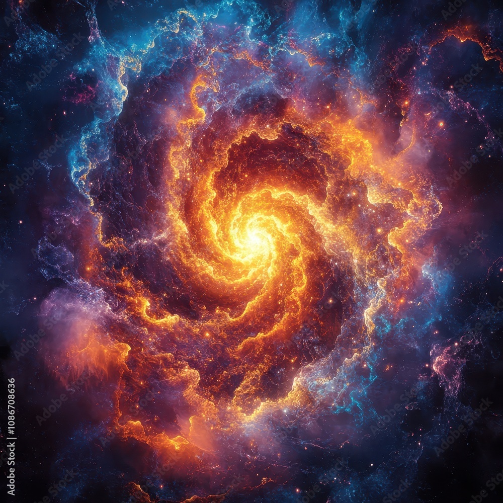 A vibrant cosmic swirl of fiery colors and stars, representing the beauty and mystery of the universe. A vibrant cosmic swirl of fiery colors and stars, representing the beauty and mystery of the universe.