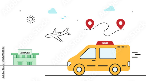 arriving man  woman.  Flying away man  woman.  taxi arriving. car. flight airplane airport.