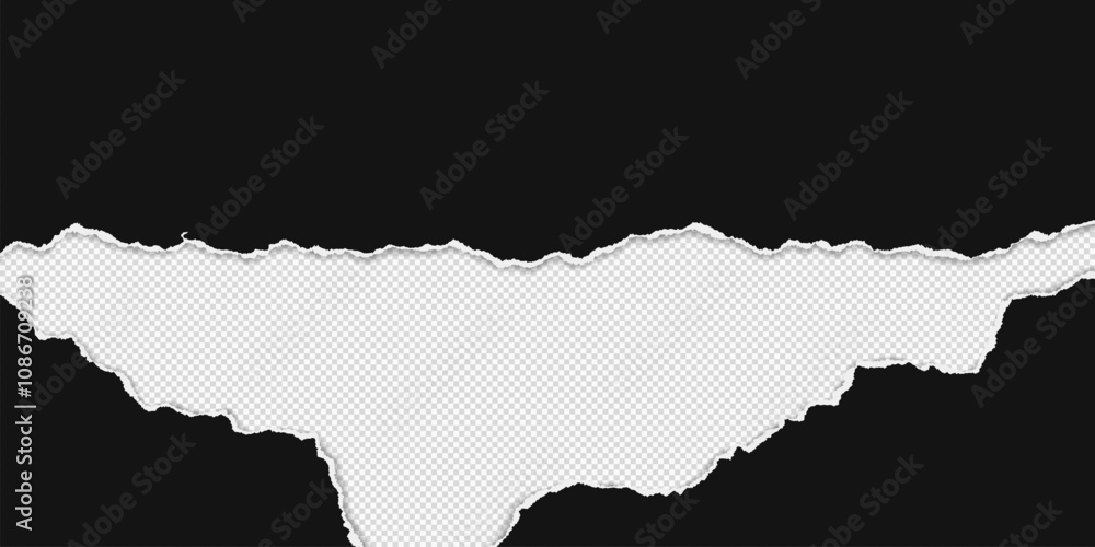 Black piece of paper with torn edges and soft shadow are on transparent background for text or ad. Black piece of paper with torn edges and soft shadow are on transparent background for text or ad.