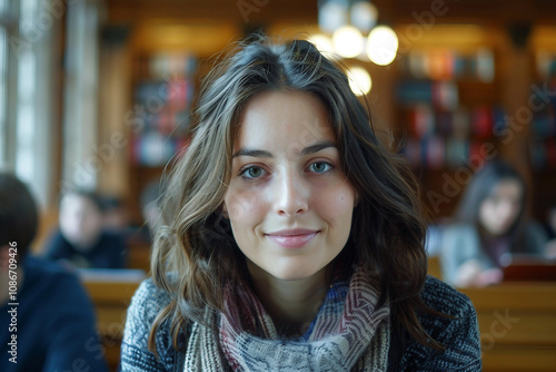 Wallpaper Mural Generative AI Portrait of a Smiling Student in a Library Torontodigital.ca