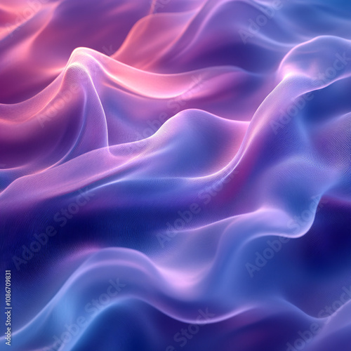 Abstract wavy lines intertwining and transitioning into gradients from turquoise to purple, a dynamic background with the illusion of depth and movement