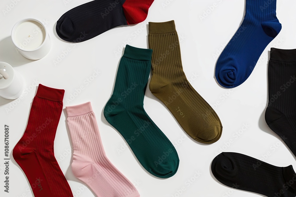 Unique Color Block Socks Displayed in a Bright White Setting for Fashion, Retail, and E-Commerce Unique Color Block Socks Displayed in a Bright White Setting for Fashion, Retail, and E-Commerce