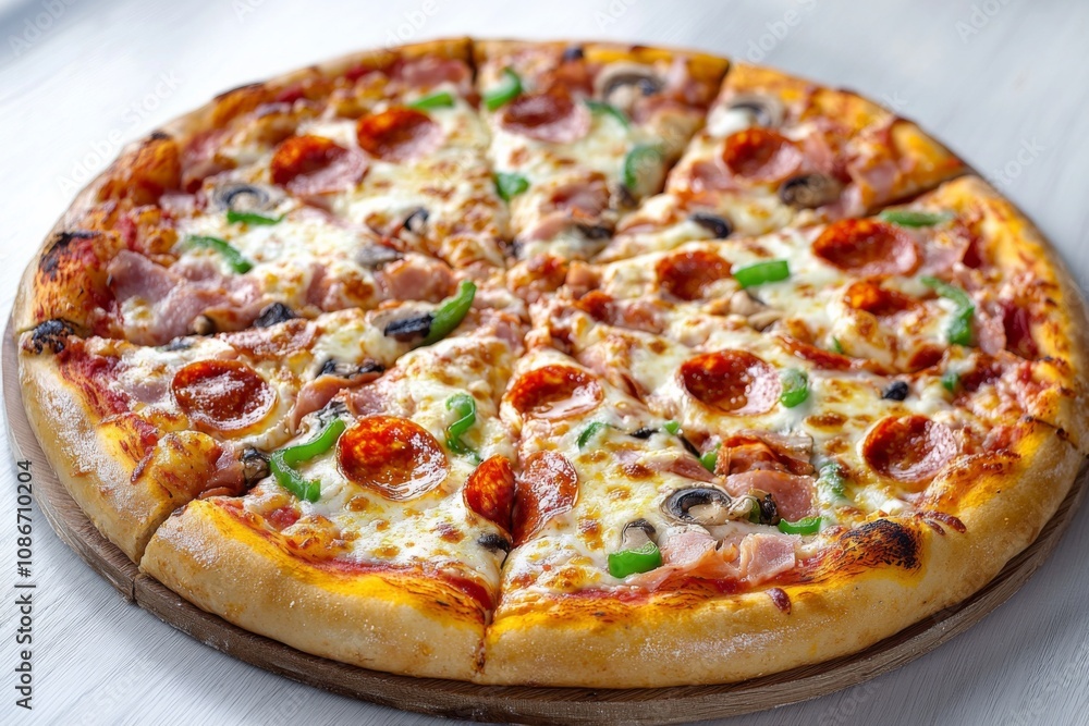 Delicious Pizza on Table Close Up Delicious Pizza on Table Close Up