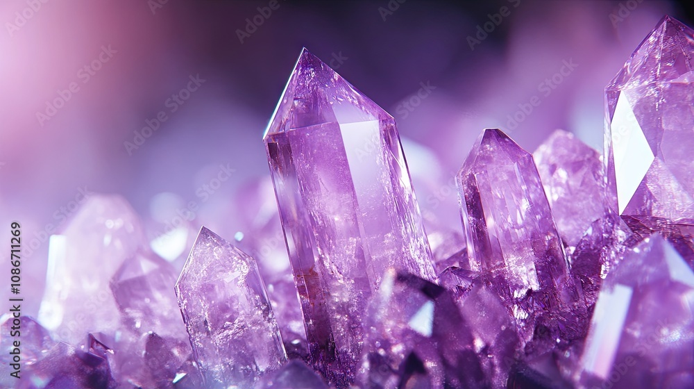A stunning close-up of amethyst crystals, showcasing their vibrant purple hues and intricate facets. A stunning close-up of amethyst crystals, showcasing their vibrant purple hues and intricate facets.