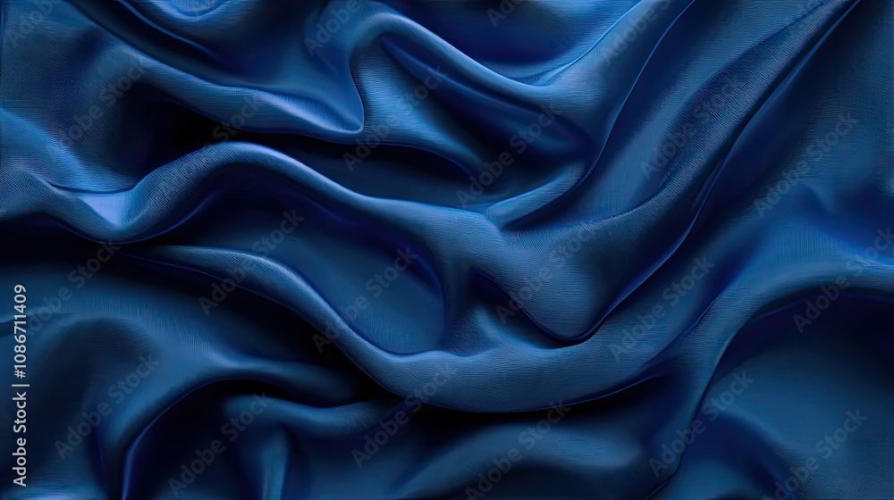 Fototapeta premium Rich blue satin fabric draped elegantly, showcasing its soft texture and luxurious sheen.
