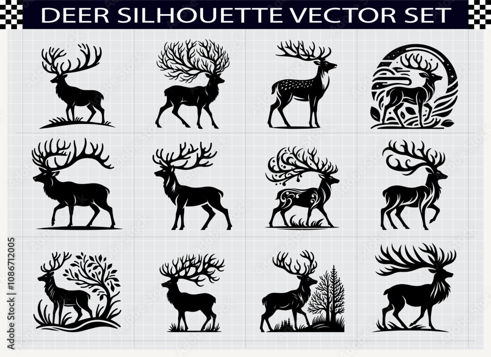 Fototapeta premium Deer Silhouette Vector Illustration