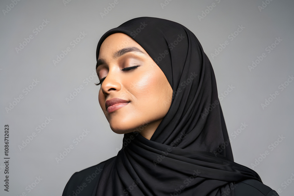 gorgeous hijabed model. isolated on grey background. created by Generative AI gorgeous hijabed model. isolated on grey background. created by Generative AI