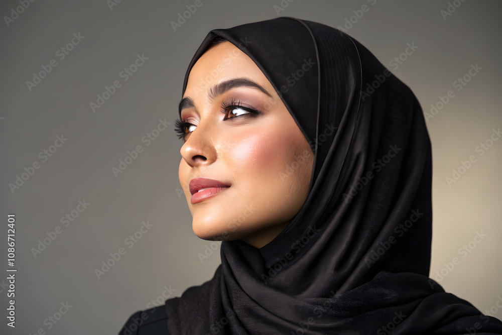 Naklejka premium gorgeous hijabed model. isolated on grey background. created by Generative AI