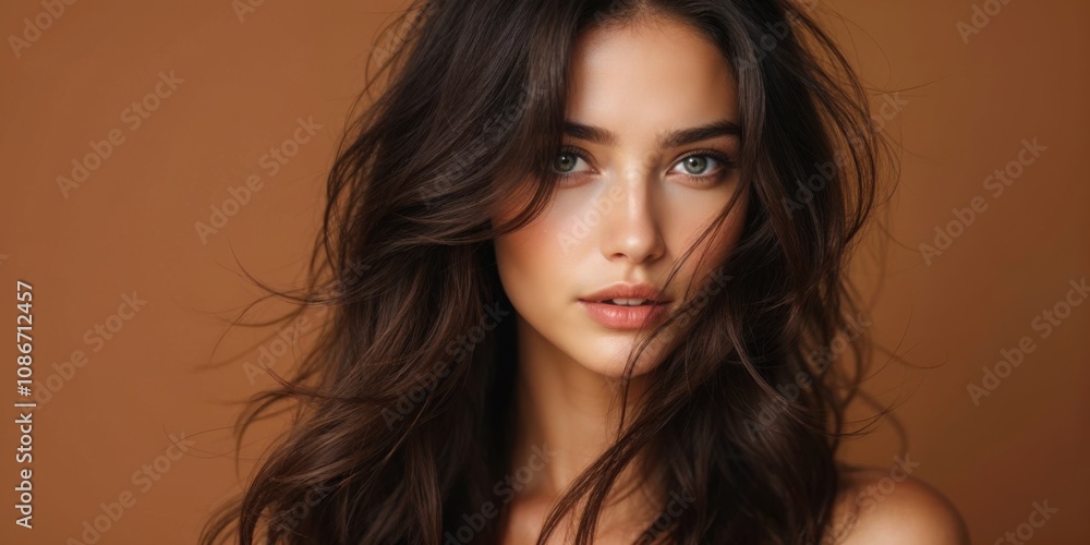 Natural Beauty Portrait of a Young Woman with Flowing Hair Natural Beauty Portrait of a Young Woman with Flowing Hair