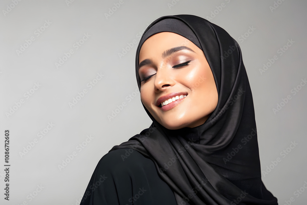 gorgeous hijabed model. isolated on grey background. created by Generative AI gorgeous hijabed model. isolated on grey background. created by Generative AI