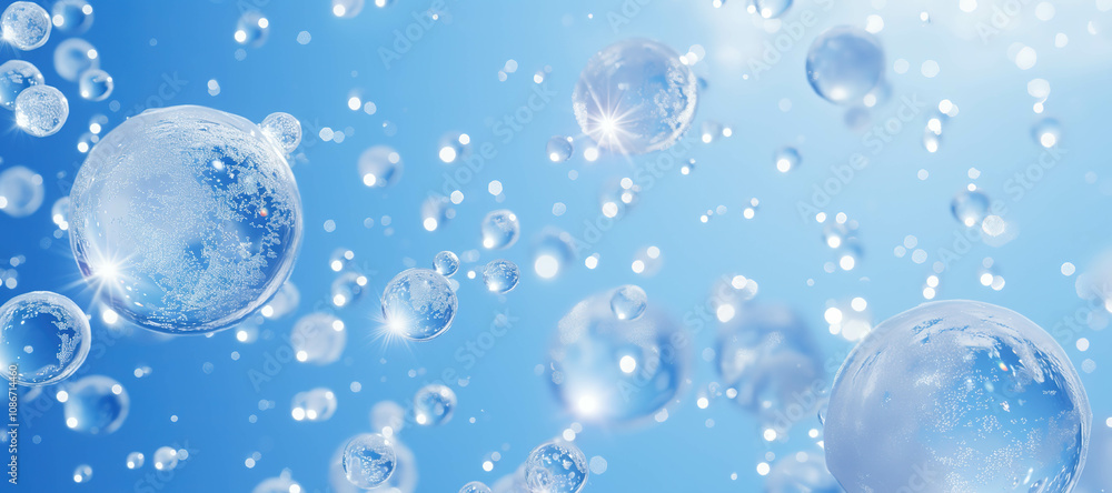 winter snow water circle ball on blue background, bubble 24