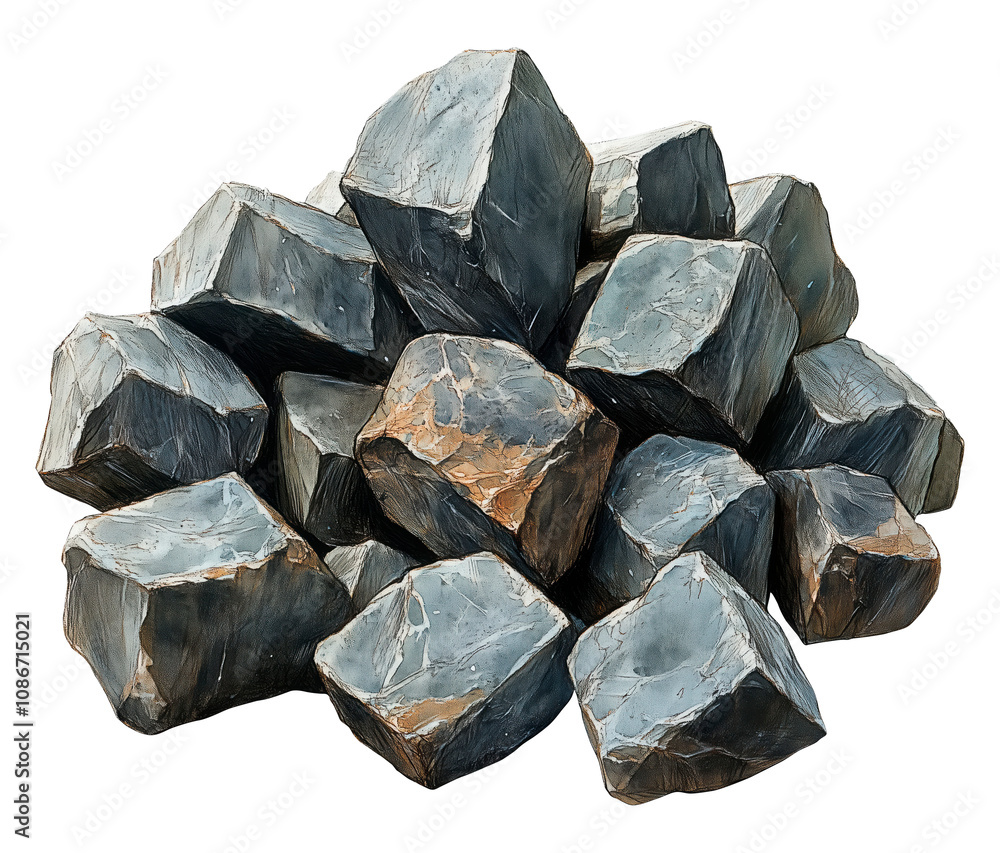 PNG illustration of a c collection of shiny black stones arranged artistically on a transparent background