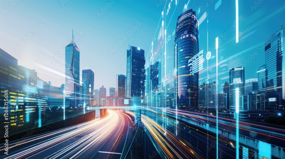 Fototapeta premium Cityscape with Digital Overlay
