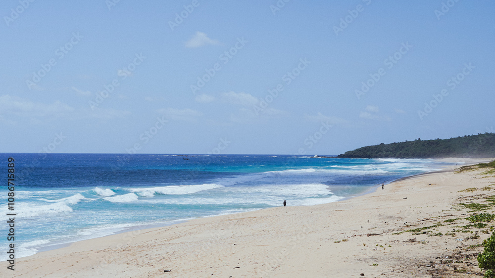 beach view with blue sea, clear sky and white sand. photo of holiday atmosphere on the beach beach view with blue sea, clear sky and white sand. photo of holiday atmosphere on the beach