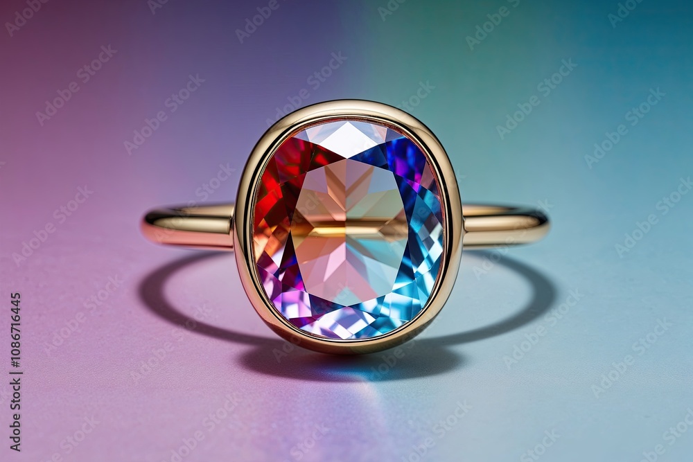 Opalescent 3D Topaz with Colorful Rainbow Gradient Tints of Red Violet and Cyan in a Fun Stylish Design Opalescent 3D Topaz with Colorful Rainbow Gradient Tints of Red Violet and Cyan in a Fun Stylish Design