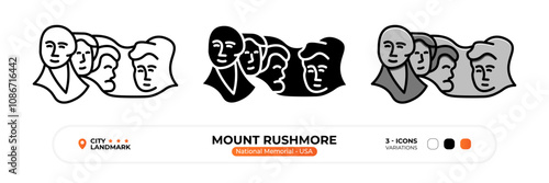 Mount Rushmore Line Icon. National Memorial USA, Silhouette, Color Symbol, Editable Stroke.