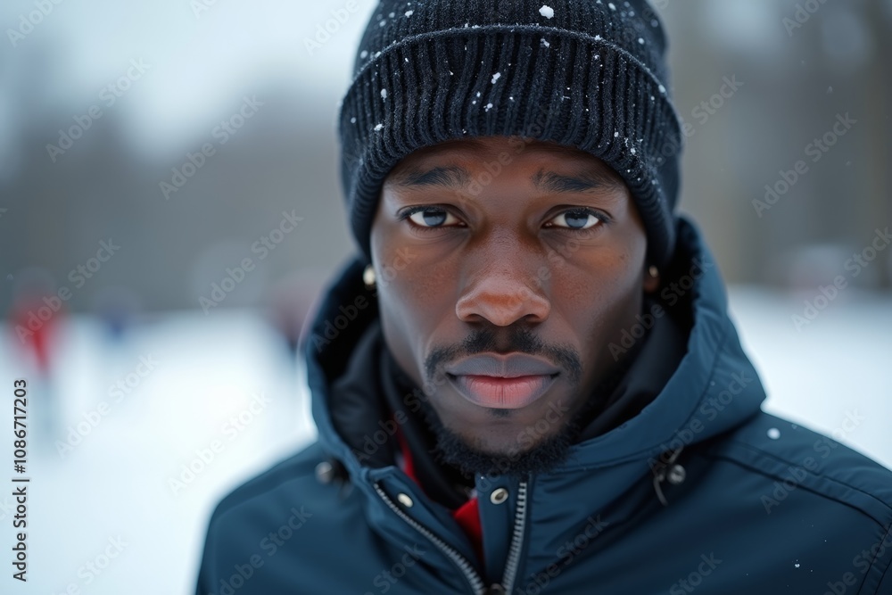 Man with Beanie Ice Skating Outdoors in Winter Man with Beanie Ice Skating Outdoors in Winter