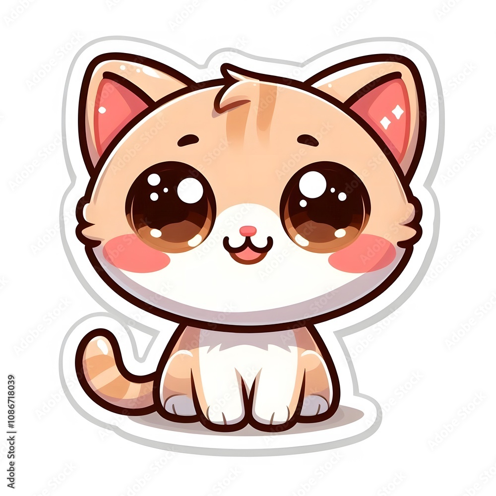 custom made wallpaper toronto digitalAI Generate of Sticker Kitten or Cat Cub in cartoon style with a happy expression, isolated in white background
