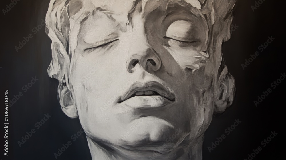Serene expression in monochrome oil painting Serene expression in monochrome oil painting