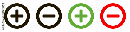Plus and minus signs vector icons set