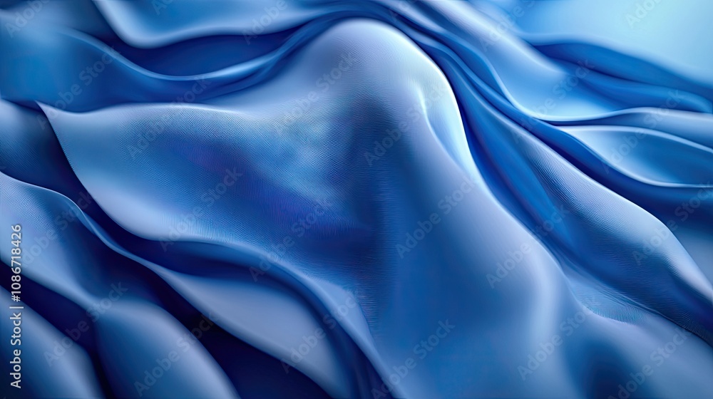 Fototapeta premium Abstract fluid fabric texture in shades of blue, creating a serene and calming atmosphere.