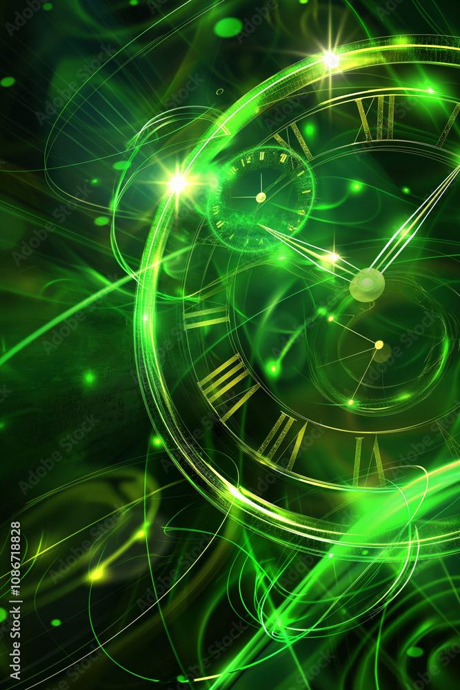 Abstract green-toned geometric background with a futuristic, time-travel theme, ideal for sci-fi, tech, and digital design. Abstract green-toned geometric background with a futuristic, time-travel theme, ideal for sci-fi, tech, and digital design.