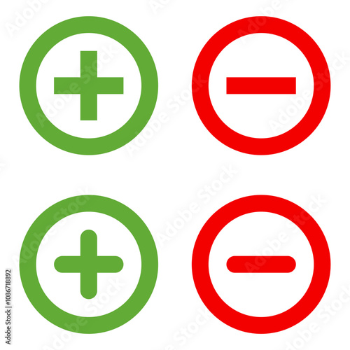 Plus and minus signs vector icons set