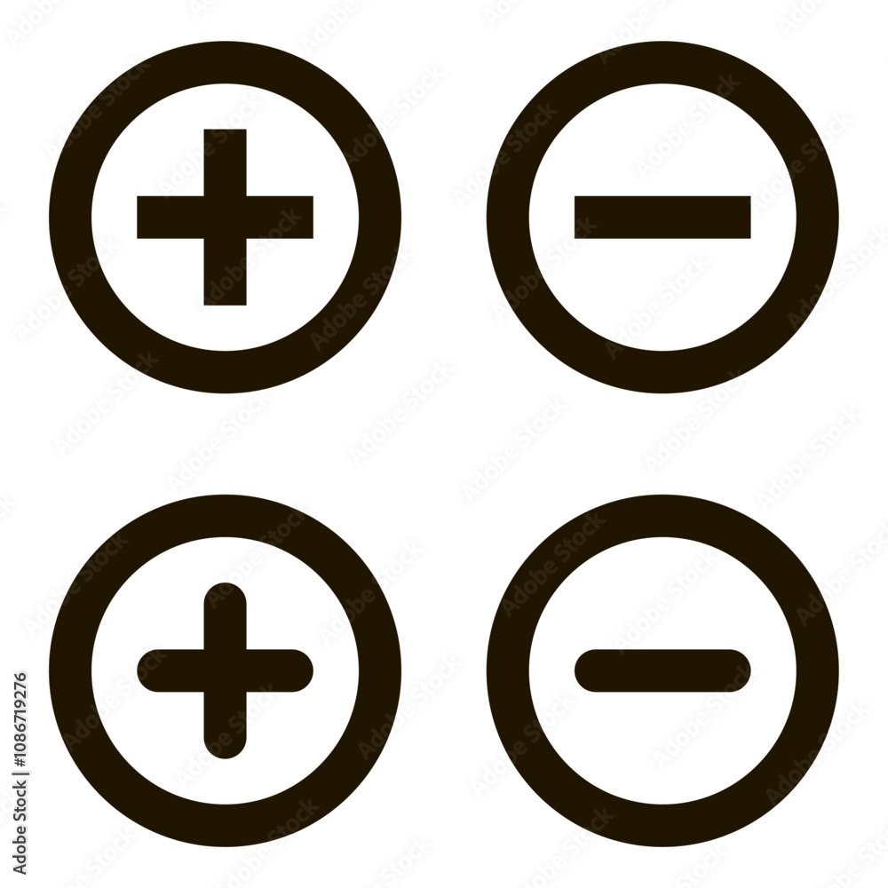 Plus and minus signs vector icons set Plus and minus signs vector icons set