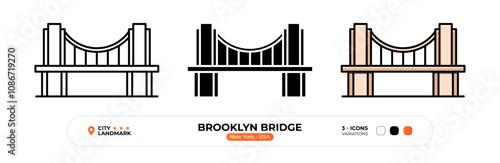 Brooklyn Bridge Line Icon. New York USA, Silhouette, Color Symbol, Editable Stroke.
