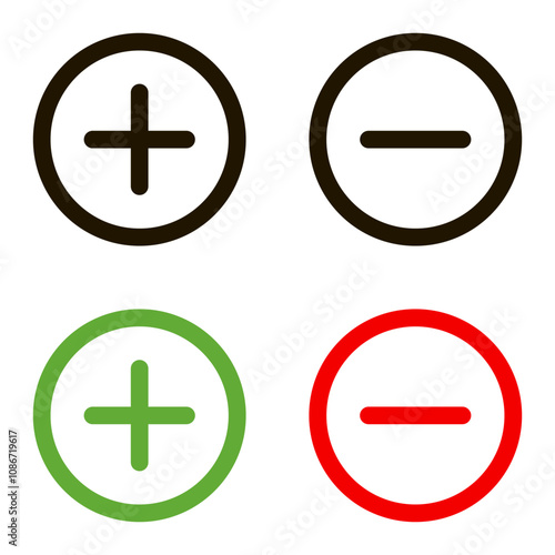 Plus and minus signs vector icons set