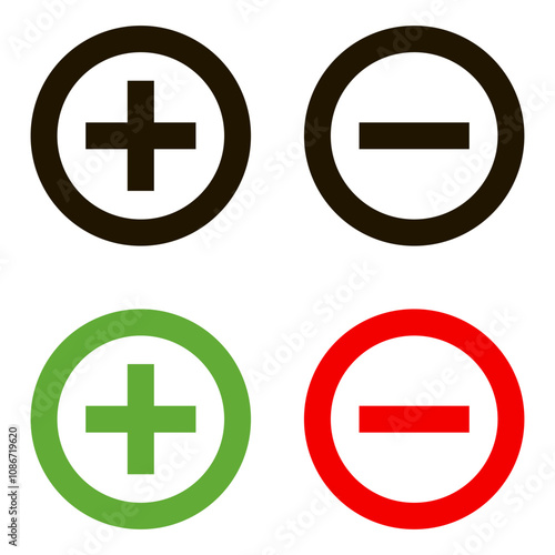 Plus and minus signs vector icons set