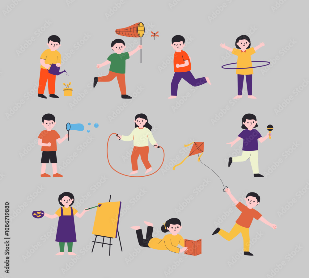 Fototapeta premium Asian Children Leisure Activity Illustration