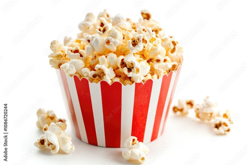 Buttered Popcorn in a Red and White Striped Container Buttered Popcorn in a Red and White Striped Container